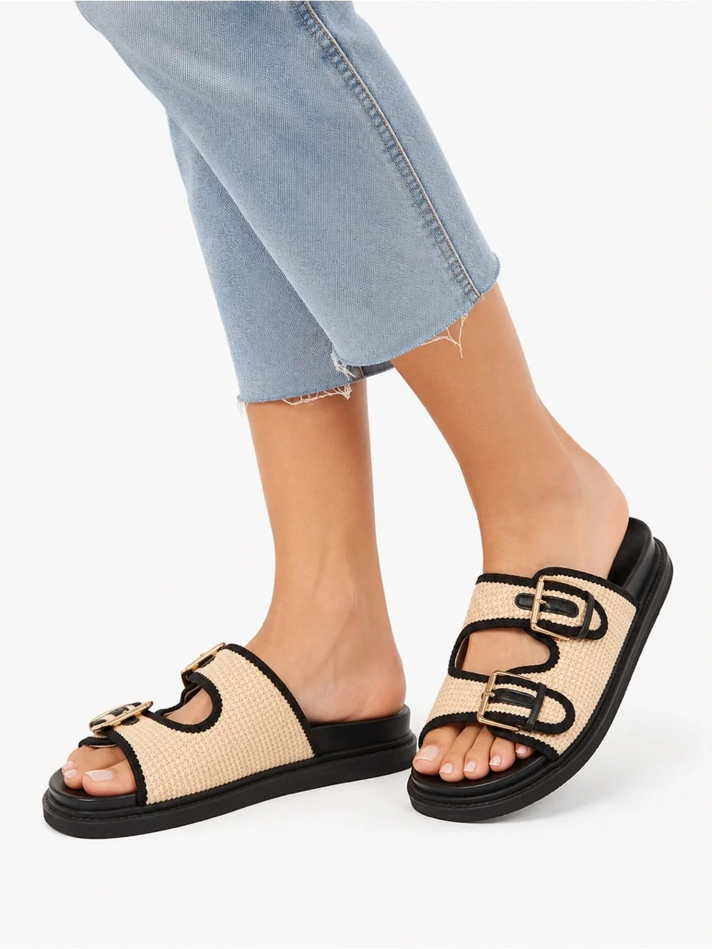 Universal Thread Kylie Knit Double Band Footbed Sandals Size 10 Neutral